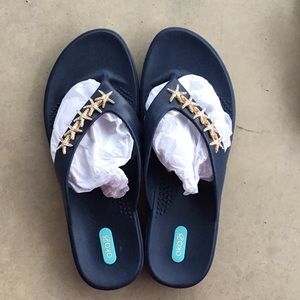 OkaB Navy Blue With Crystal Star Fish FlipFlops